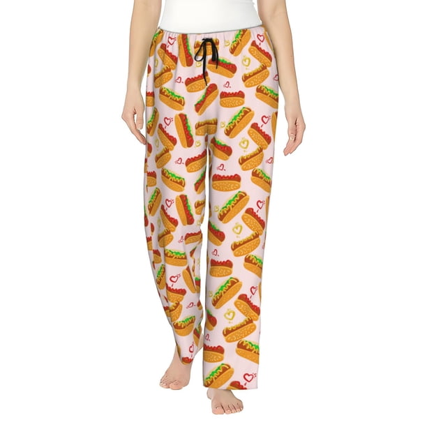 Fotbe Hot Dog In Heart Pantalones de Pijama para Mujer, Pantalones de Dormir, Pantalones Pj con Cordón y Bolsillos-Medium