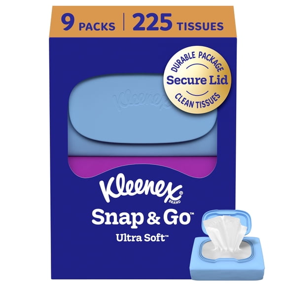 Pañuelos faciales Kleenex Snap & Go, 9 paquetes, 3 capas