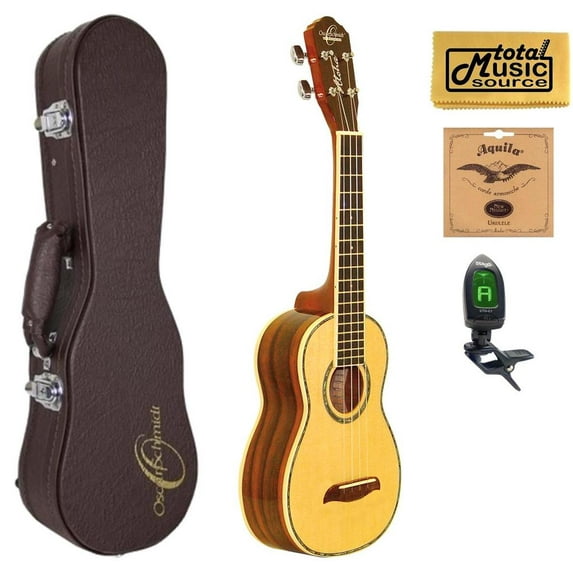 Oscar Schmidt OU3 Concert Ukulele, Select Spruce Top, Satin Finish, W/Hard Case Case,Tuner,Strings & PC, OU3 HCASE