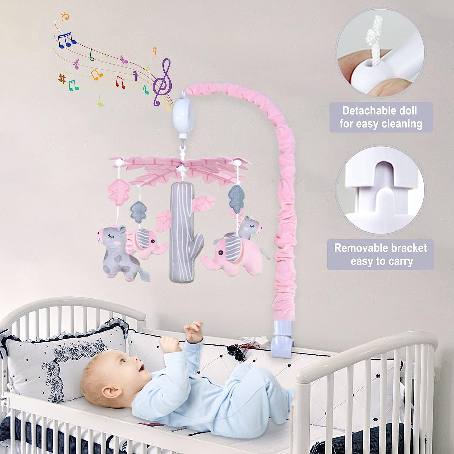 Blublu Park Baby Crib Musical Mobile, Hanging Rotating Toy, Woodland Nursery Decor for Newborn