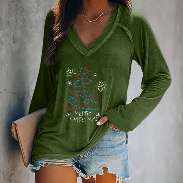 Pntutb Moda Mujer Causal Con Cuello En V Blusa Estampada Camiseta De Manga Larga Tops De Otoño PNTUTB Pntutb-5272