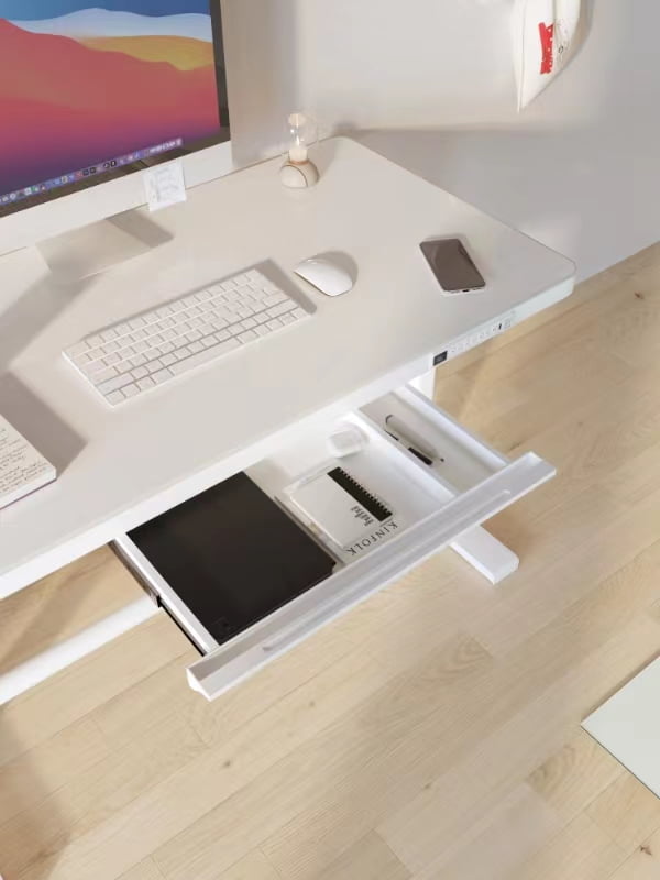 Rise Up Glass Electric Standing Desk | 45" White Glass Top Adjustable Height Sit Stand Desk with USB-C Charging & Memory Controls