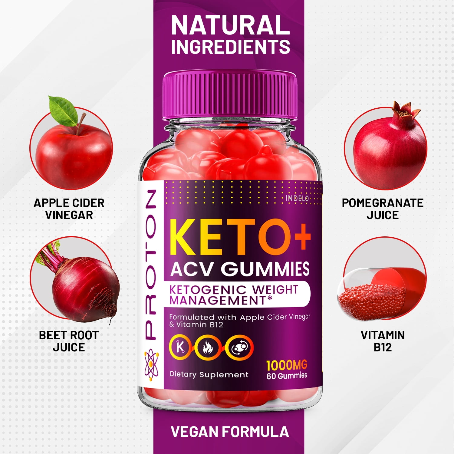 (5 Pack) Proton Protein Keto ACV Gummies, Proton Keto + ACV Gummies Advanced Weight Loss Apple Cider Vinegar Supplement 1000MG, Proton Keto Gummies Keto + ACV Folic Acid Beet Root (300 Gummies)