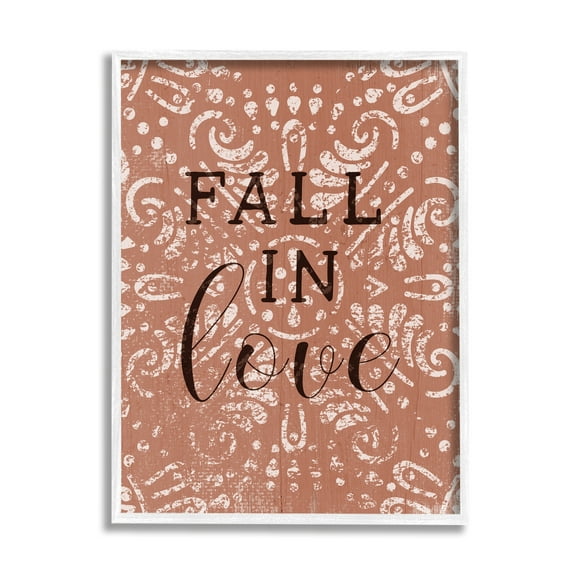 Stupell Industries Fall In Love Romantic Phrase Vintage Fractal Pattern Graphic Art White Framed Art Print Wall Art, 11x14, by Daphne Polselli