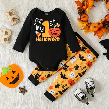 

PatPat Halloween Baby Boy Graphic Romper and Allover Pants Set 2-Piece