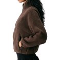 thumbnail image 3 of Bexdxz Women's Full Zip Sherpa Fleece Jacket, Stand Collar Fuzzy Plush Zip Up Outerwear with Zipper Pockets, Warm Casual Long Sleeve Coat for Fall Winter Outdoor Activities Brown L, 3 of 5