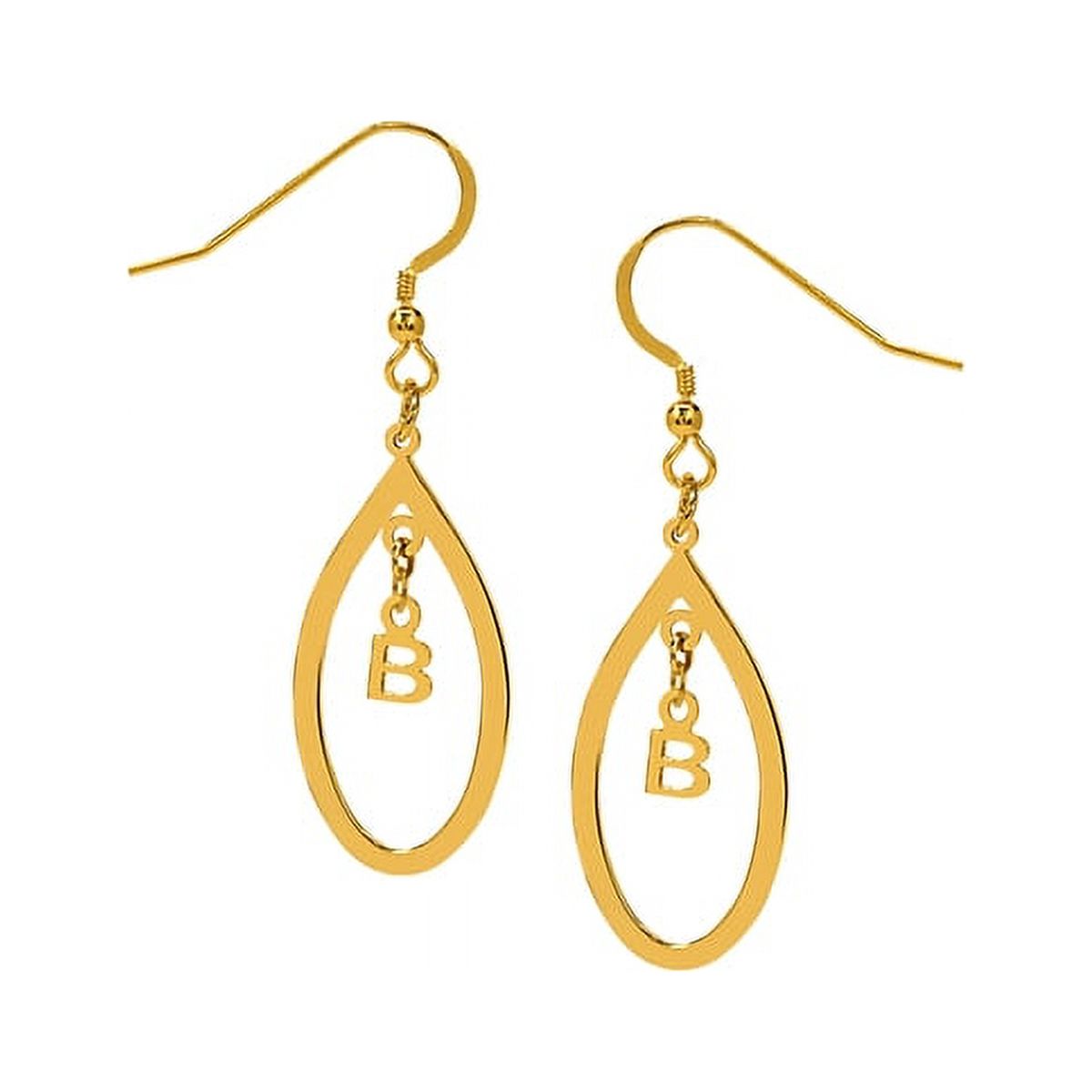 Personalized Sterling Silver or 14K Gold Plated Sterling Silver Oval-Shaped Earrings with Hanging Block Initial with Shepherd Hooks