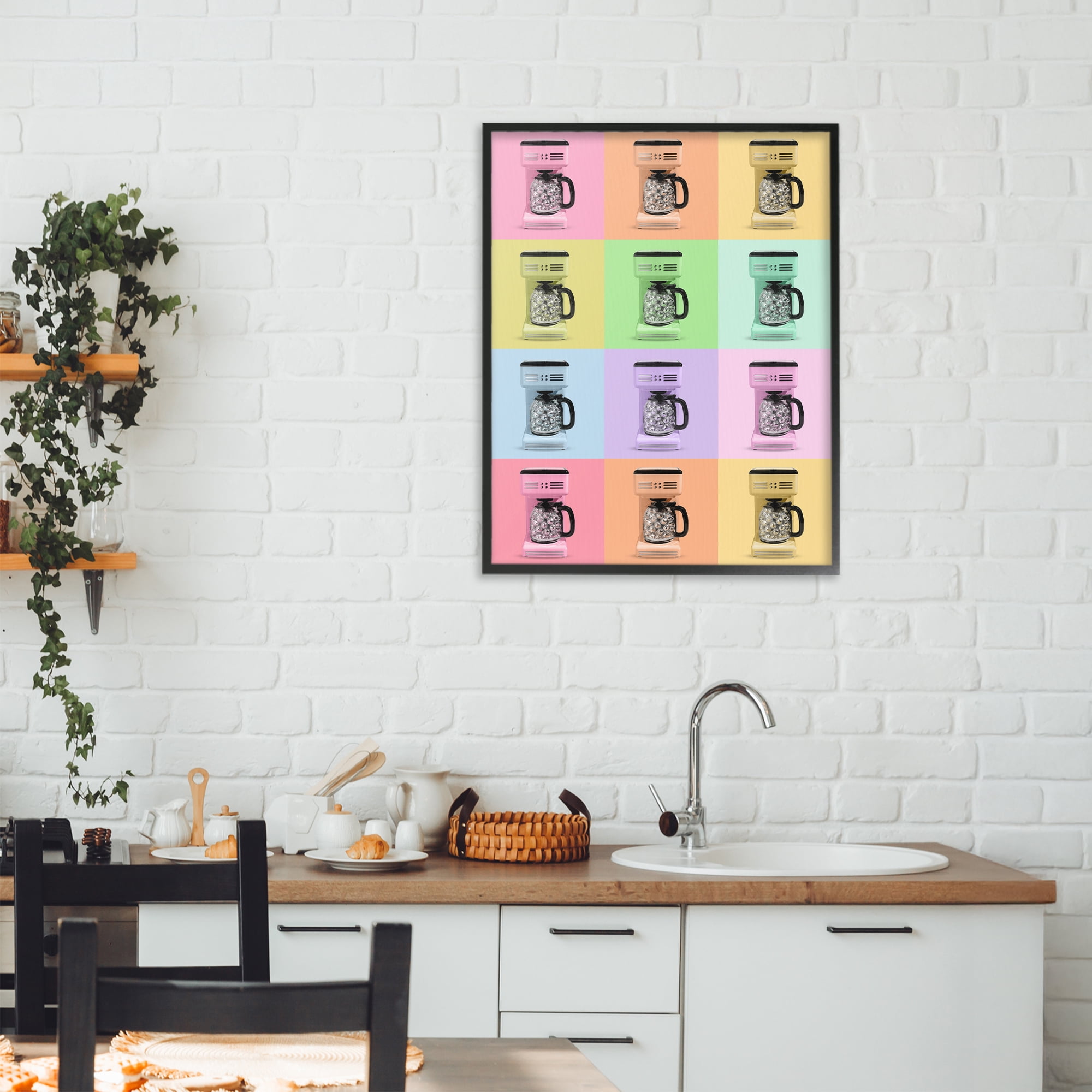 Stupell Industries Disco Coffee Maker Collage Black Framed Giclee Art, design by LISH Creative