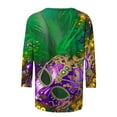 thumbnail image 4 of YUGYXL Fashion Mardi Gras 3/4 Sleeve Shirts for Women Casual Plus Size Party Mask Print Loose Comfy Tshirts Summer Crew Neck Tunic Fit Clothes Theme Party Carnival Tees, 4 of 5