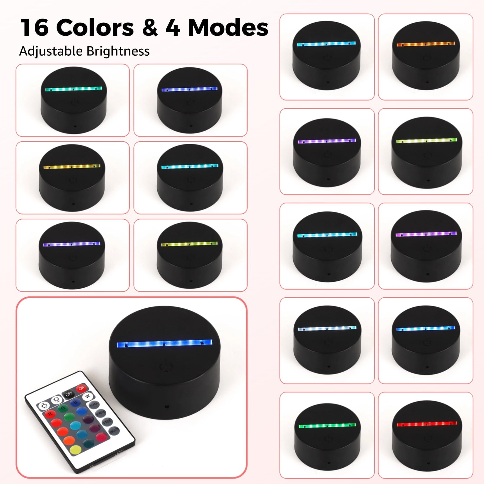 12-Pack LED Night Light Base with Acrylic Sheet, 16 Colors Remote Control, DIY 3D Display Lamp for Home Bar Cafe Decor