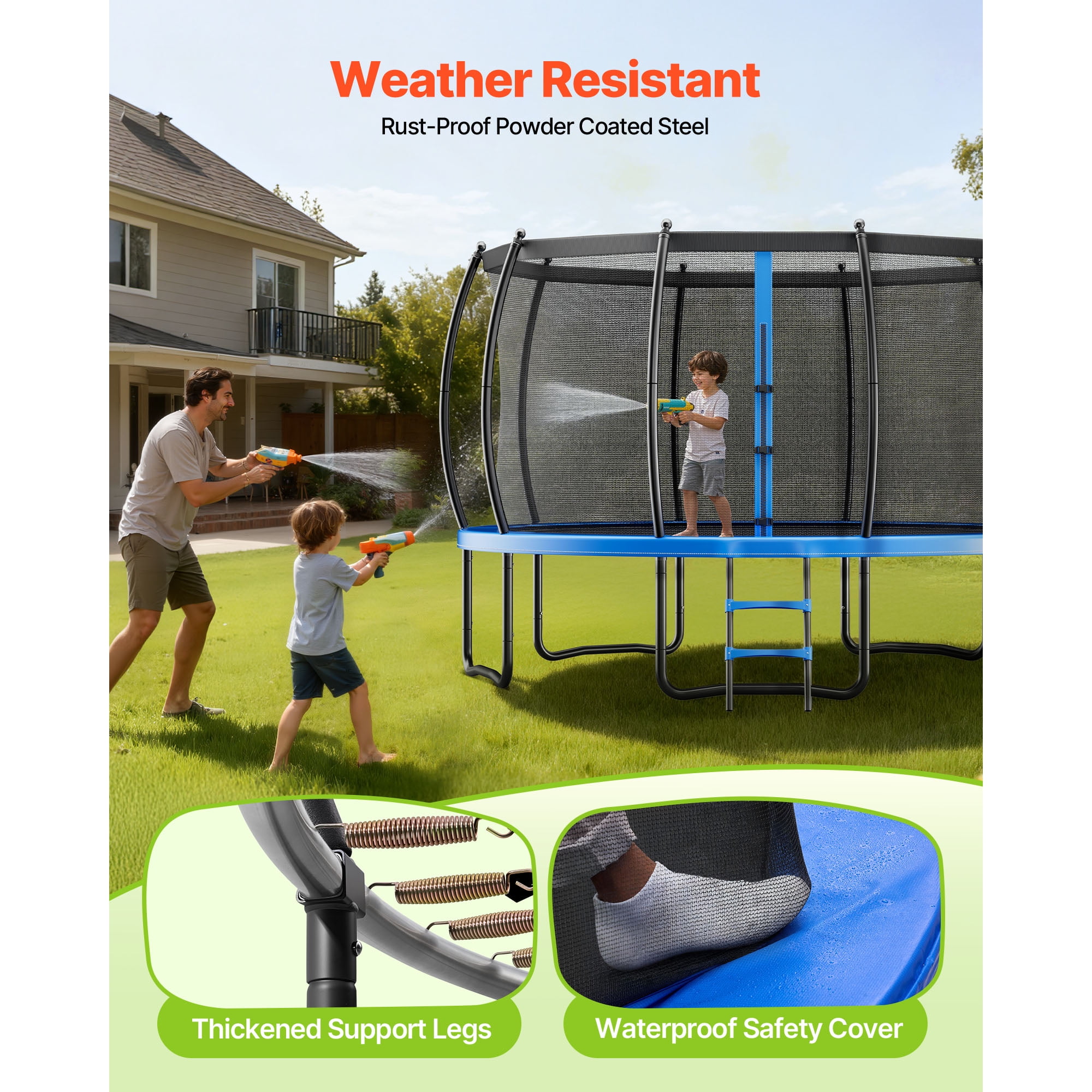 KFFKFF 16FT Outdoor Recreational Trampoline with Safety Enclosure Net, Durable Padding, ASTM Certified, Supports Up to 475 lbs, Rust-Resistant Design for Backyard Fun