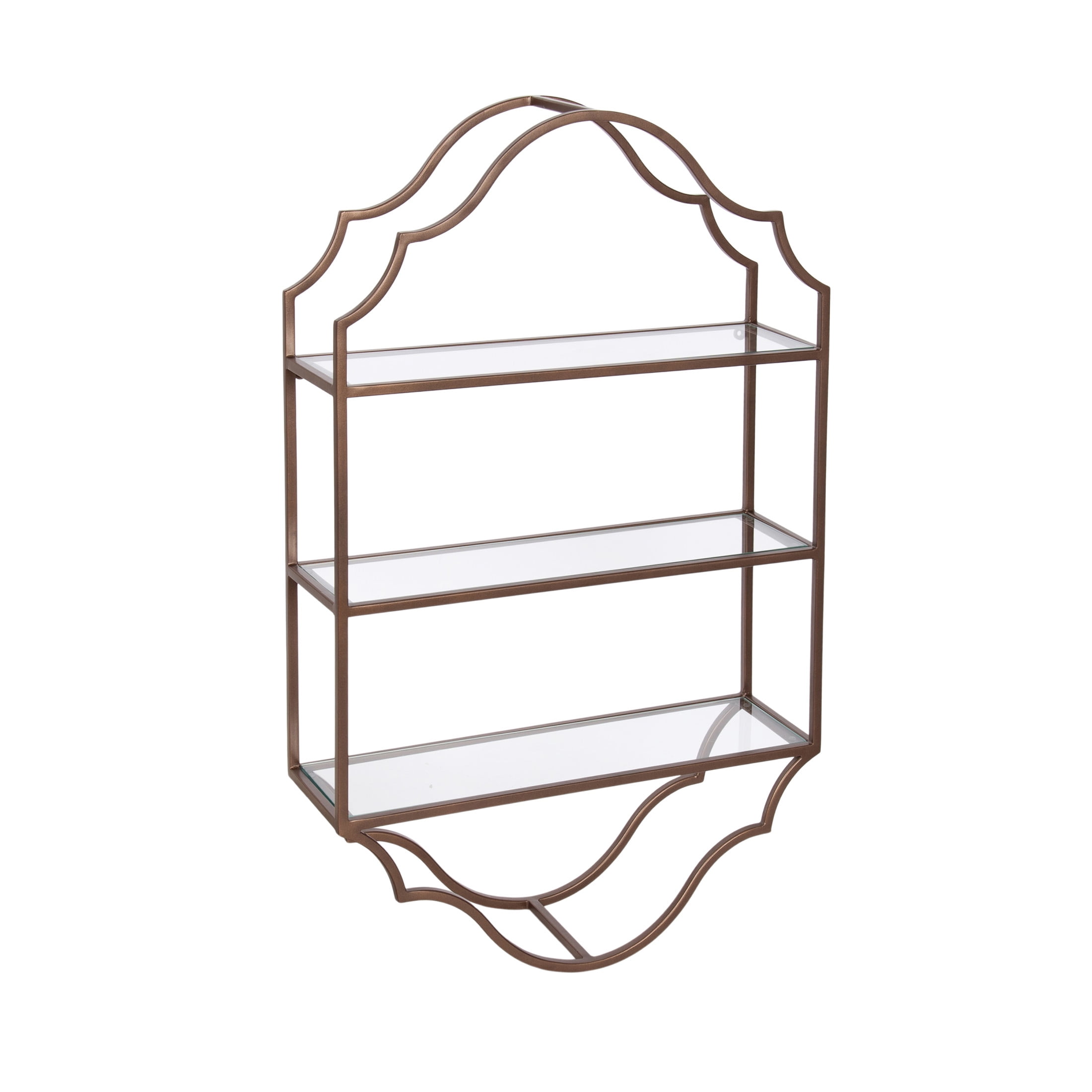 Kate and Laurel Leanna Scalloped Three-Tiered Wall Shelf, 20 x 6 x 32, Bronze, Decorative Floating Shelf Storage and Wall Organizer for Bathroom Over Toilet Storage or Display