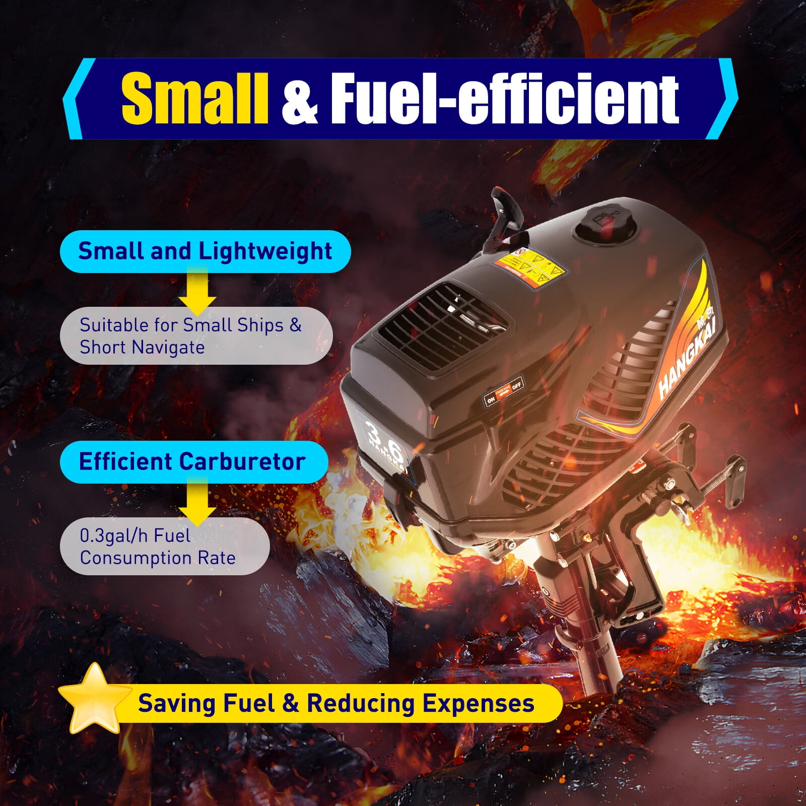 HANGKAI 55CC 2 Stroke 3.6HP Outboard Motor Fishing Boat Engine Water Cooling Air Cooling CDI System Outboard Boat Motor Short Shaft 2600W Boat Motor