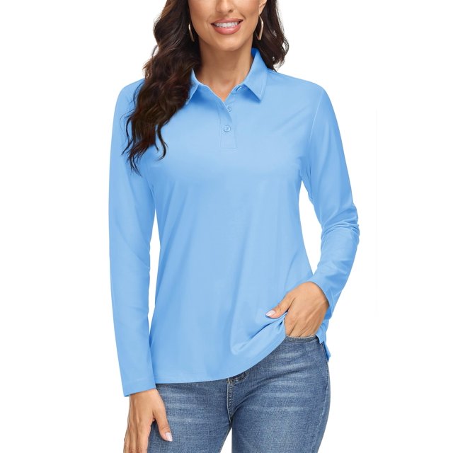 Polo MAGCOMSEN con cuello para mujer, manga larga, azul