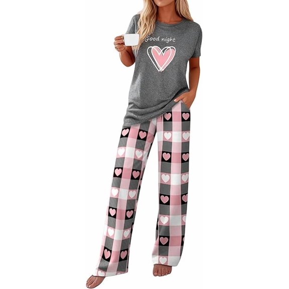 PRETTYGARDEN Women's 2 Piece Pajama Sets Summer Matching Lounge Outfits Short Sleeve Printed Sleepwear Spring PJ Set