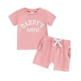thumbnail image 4 of mgoYE Baby Girl Clothes 6 Months Toddler Baby Girl Summer Clothes Daddys Girl Letter Short Sleeve T Shirt Tops Newborn Rolled Shorts Outfit Set(Red,12-18 Months), 4 of 4