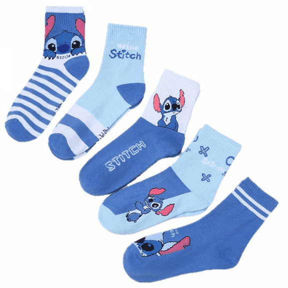 WANNGWEE 5 Pairs Stitch Kids Athletic Crew Socks - Soft, Warm & Comfortable Cartoon Socks for Boys & Girls - Non-Slip Everyday Socks for School, Sports & Play WW728#1354