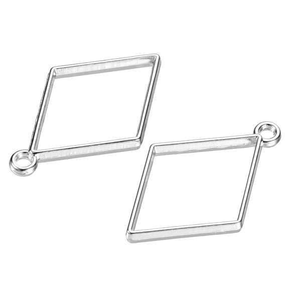 Uxcell Rhombus Hollow Resin Pendants Frames for DIY Crafts Silver Tone 20 Pack