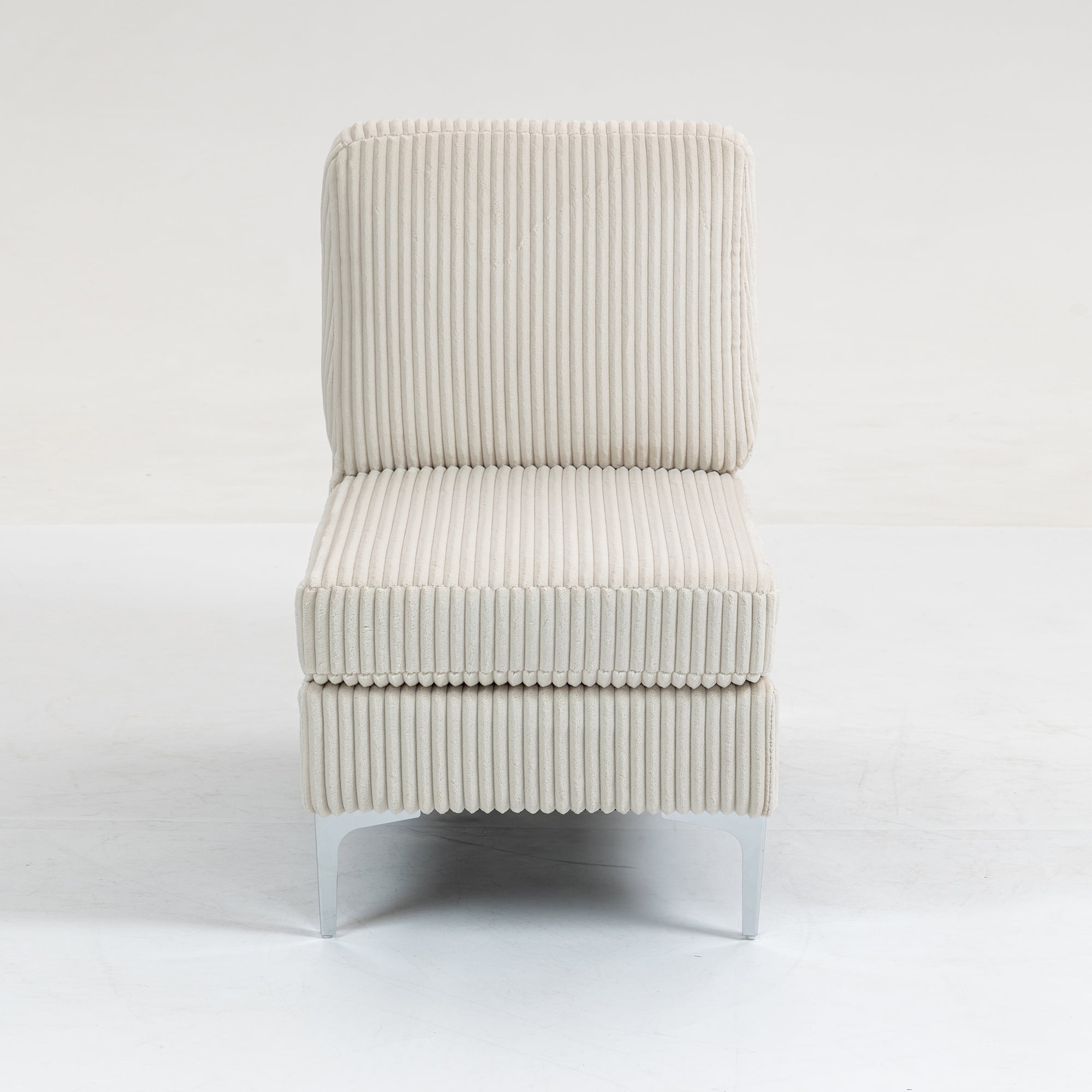 Modular Sectional Sofa, Armless Seat, Single Accent Chair, Beige Corduroy Fabric, Versatile Seating Arrangements