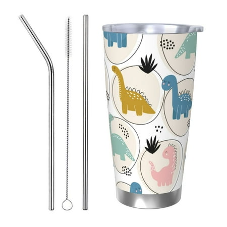 

Lukts Cute Dinosaurs for 20OZ Car Cup Stainless Steel Direct Drinking Straw Thermos Cup Suitable for Office Travel and Car-Straw Three-piece Set