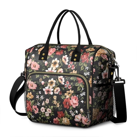 Pioneer Flower Floral Print Pattern Womens Lunch Box for Work,Insulated Large Lunch Bag for Tween and Teen,Loncheras Para Mujer,Leakproof Adult Lunch Bag for Work,Beach,Travel,Picnic,Camping