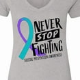 thumbnail image 4 of Inktastic Never Stop Fighting Suicide Prevention Awareness Ribbon Women's V-Neck T-Shirt, 4 of 5