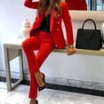thumbnail image 4 of 2 Pcs/Set Lady Formal Coat Pants Set Long Sleeves Button Decor Lapel Cardigan Mid Length Jacket Straight High Waist Trousers Formal Business Commuting Outfit, 4 of 8