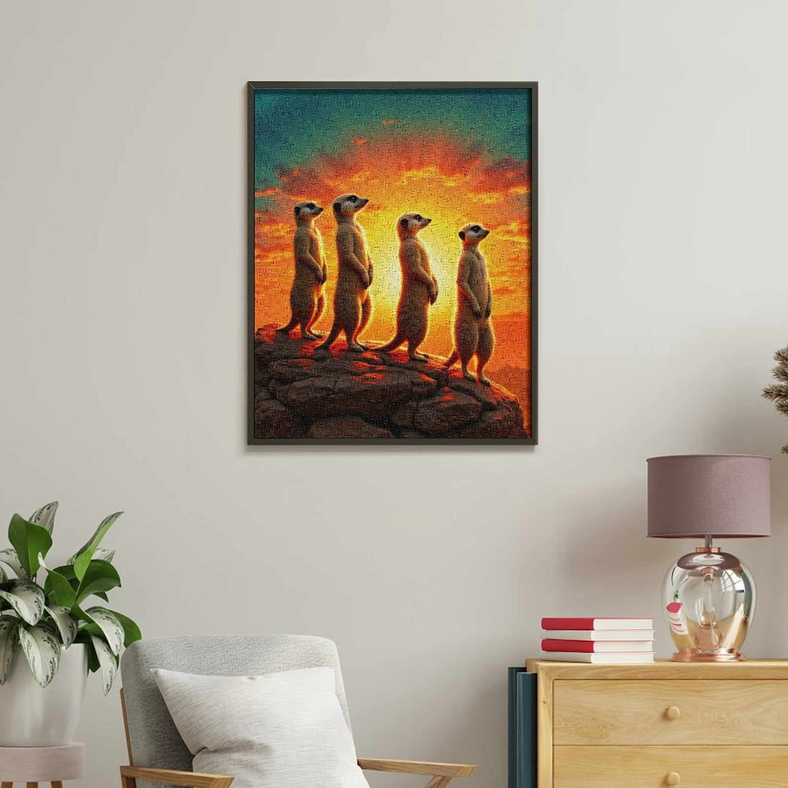 Paint By Numbers Kit for Adults Beginner - Meerkats Sunset Rock Formation DIY Canvas Painting Kits for Adults, Frameless Paint By Number for Adults for Home Wall Decor 16x20 Inch