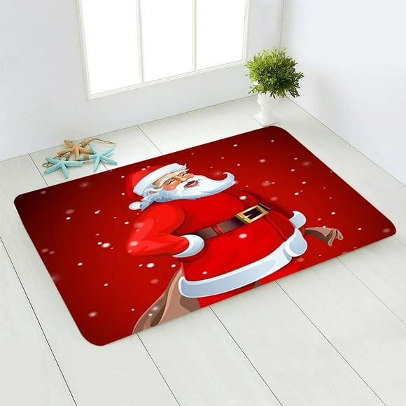 0*90cm Cheerful Cartoon Santa Claus and Elk Area Rug - Non-Slip Floor Mat for Merry Christmas in Bedrooms, Living Rooms, Kitchens,Christmas Red and Black Plaid Rug - Outdoor Front Door Decor Mat Cott