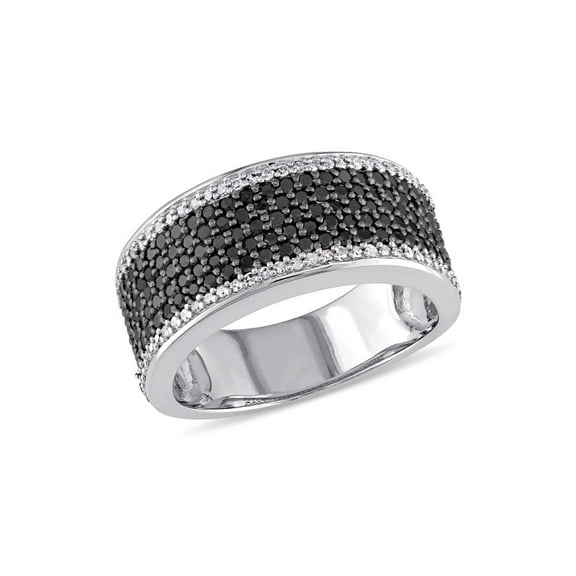 1.00 Carat (Ctw) Black & White Diamond Pave Anniversary Band in Sterling Silver for Women
