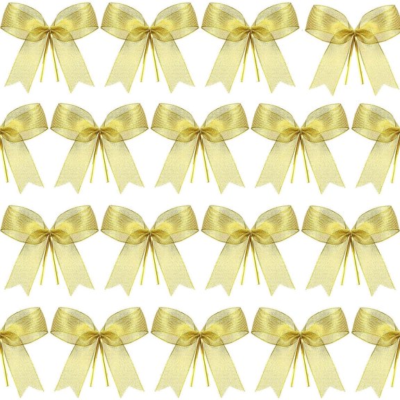 48 Pieces Bow Tie Christmas Tree Party Decorations Xmas Decor Christmas Ribbon Bows for Xmas Tree Craft Supplies (Gold)