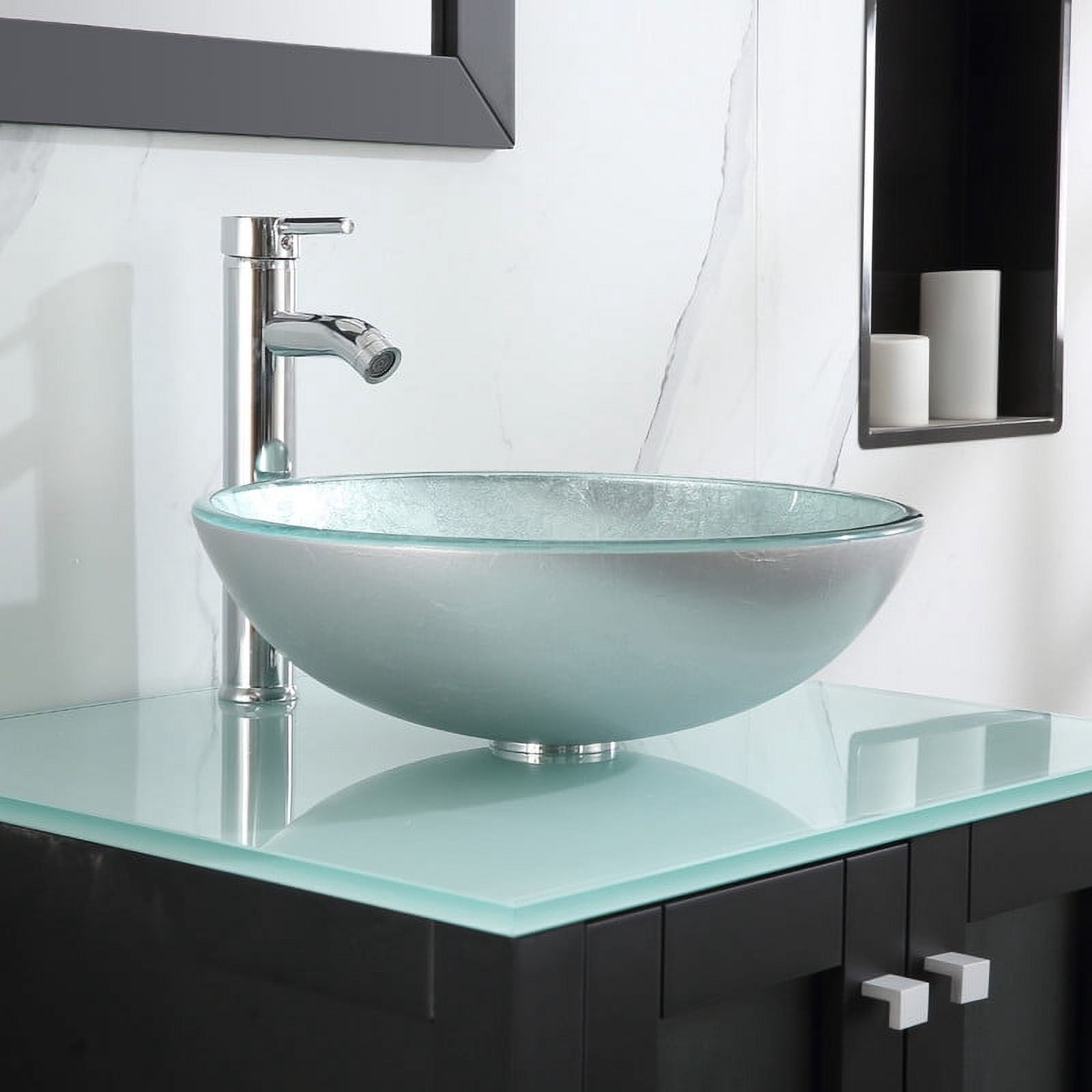 Walsport 24" Luxurious Bathroom Vanity and Sink Combo Cabinet with Silver Glass Vessel Sink and Faucet Pop Up Drain,Black