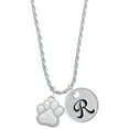 thumbnail image 1 of Delight Jewelry Silvertone Large White Paw Silvertone Script Initial Disc - R - Charm Necklace, 20"+3", 1 of 4