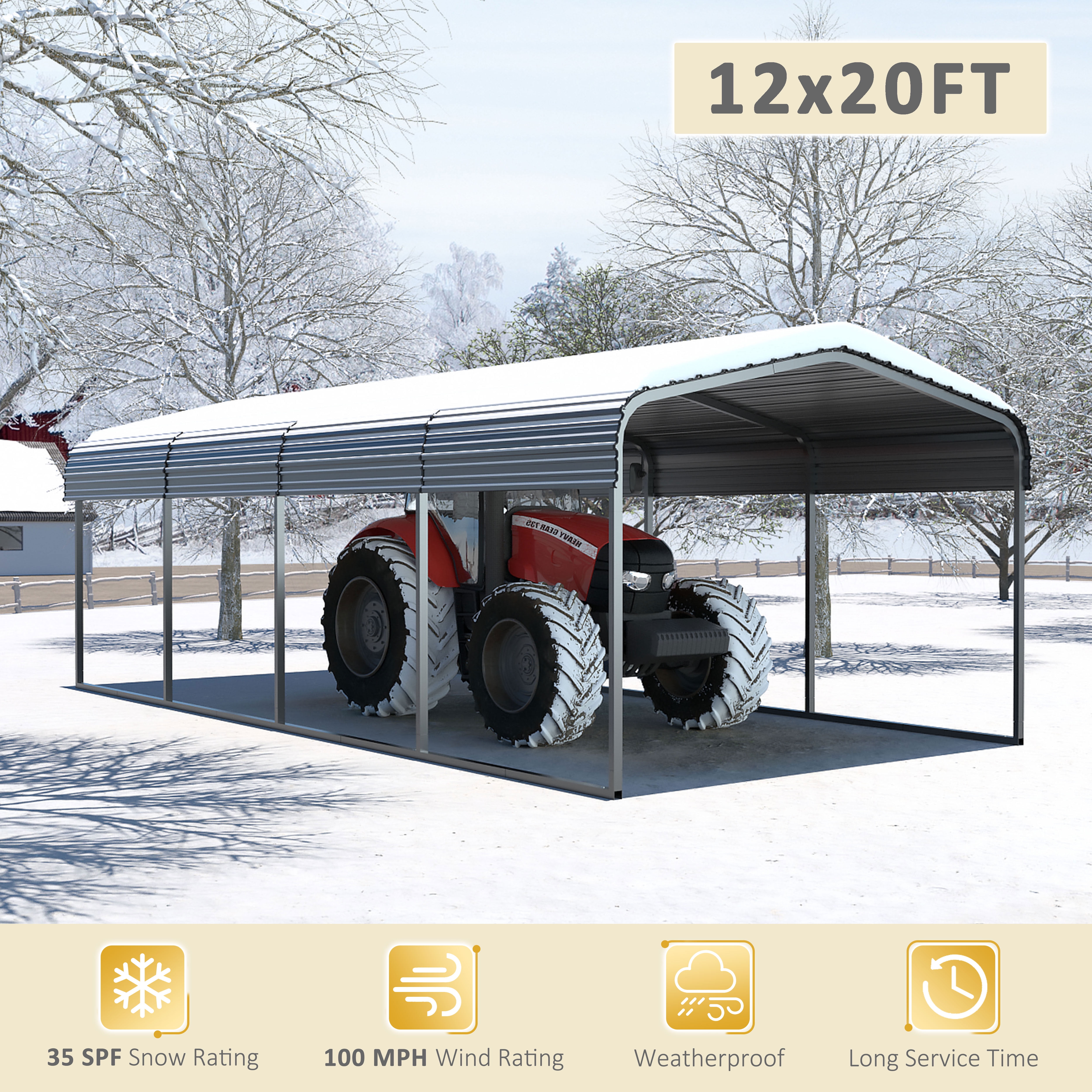 VEIKOUS 20' x 12' Outdoor Heavy-Duty Metal Carport - Weatherproof Roofing, Rust-Resistant Frame, Easy Installation
