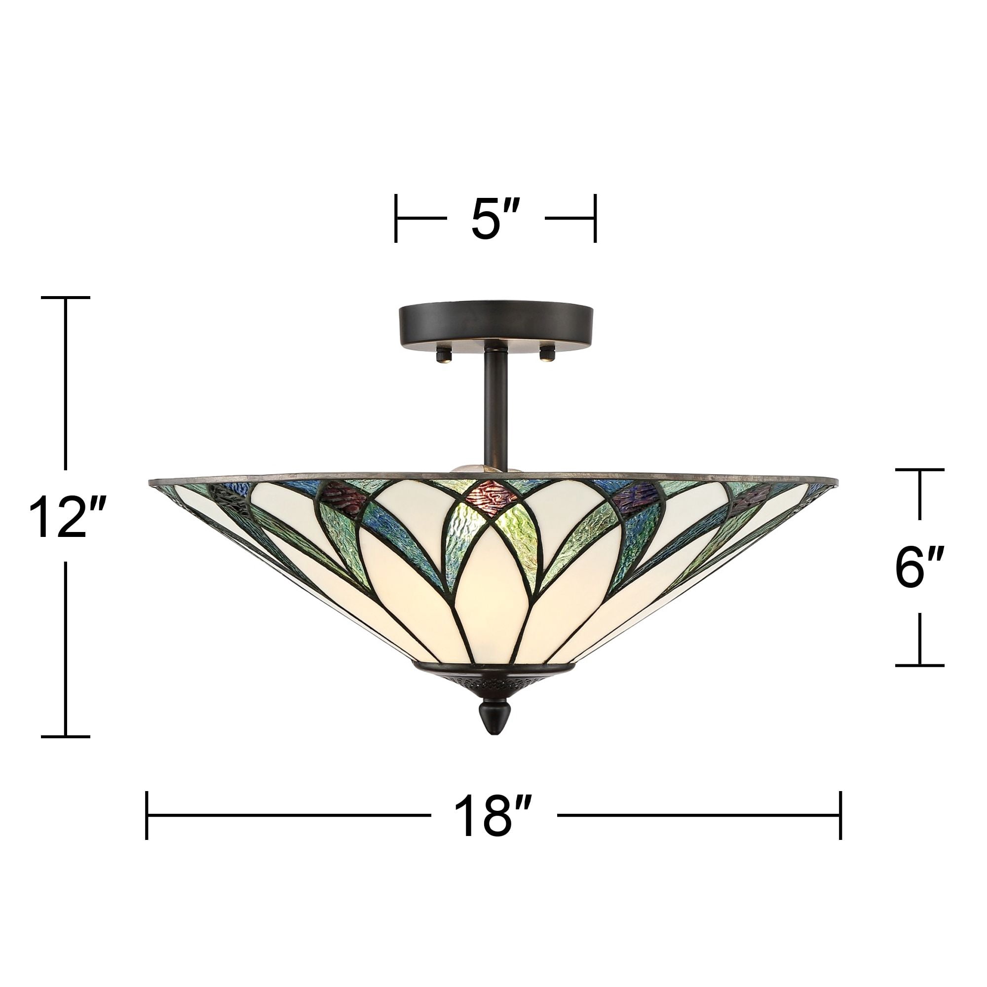 Regency Hill Filton Tiffany Style Ceiling Light Semi Flush Mount Fixture 18" Wide Bronze 2-Light Blue Green Art Glass for Bedroom Kitchen Living Room