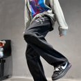 thumbnail image 2 of Men's Patchwork Checkerboard Straight Leg Jeans, Loose Wide Leg Denim Pants Casual Streetwear Trousers, 2 of 5