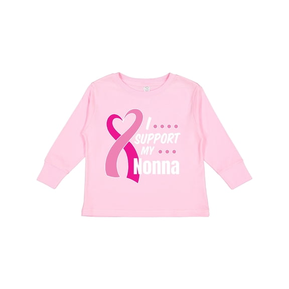 Inktastic Breast Cancer Awareness I Support My Nonna with Pink Ribbon Boys or Girls Long Sleeve Toddler T-Shirt