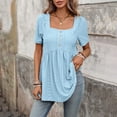 thumbnail image 5 of NinXxx Women‘s Square Neck Short Sleeve Blouse Casual Loose Fit Top Sky Blue XXL, 5 of 7
