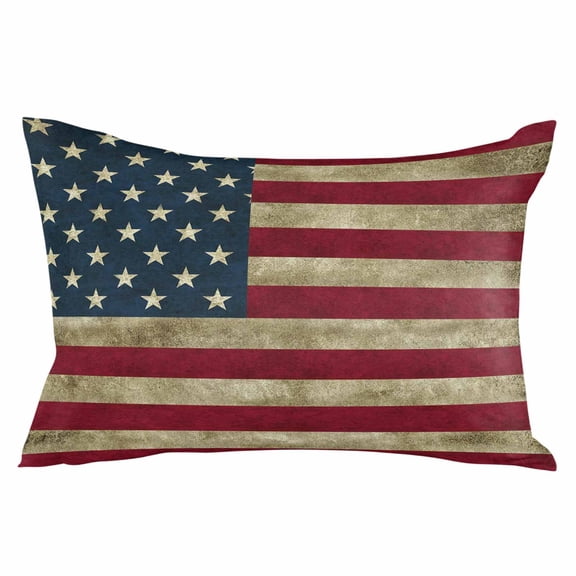 Vintage Red American Flag Throw Pillow Cover 12 x 20 Inch Decorative Pillow Cover US Flag Stripe Retro Starts Lumbar Pillowcase Seasonal Rectangle Cushion Case for Couch Sofa Bed Living Room