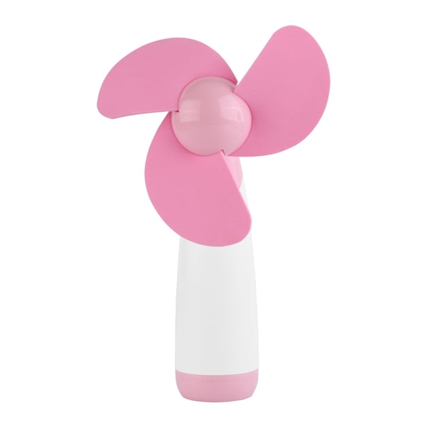 Mini ventilador portátil de mano con dos pilas AA operadas para viajes de oficina en casa rosa