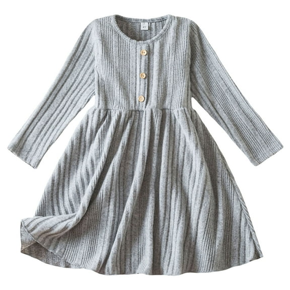 Dress For Toddler Girls Girls Dresses Long Sleeve Dress Baby Sweater Ribbed Knit Dresses Children Fall Winter Fashion Dress Grey,4-5 Years