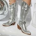 thumbnail image 4 of Embroidery Cowboy Boots for Women Strappy Riding Mid Calf Boots Country Concert Cowgirl Boots, 4 of 7
