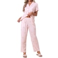 thumbnail image 2 of INSPIRE CHIC Women's Button Up Pajama Sets Short Sleeve Shirt Long Pants Lounge Set Sleepwear 2026 S Light Pink, 2 of 6