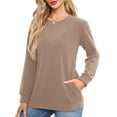 thumbnail image 2 of Fancyglim Women Sweatshirts Crew Neck Long Sleeve Tunic Tops Casual Pullover with Pockets Khaki S, 2 of 6