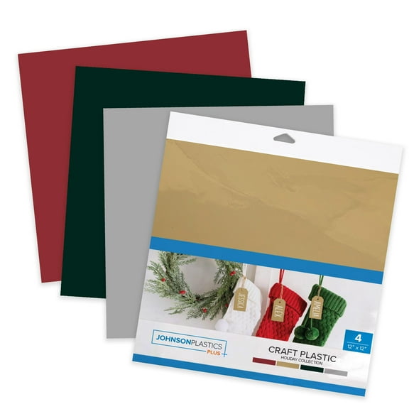 JPPlus CRAFT PLASTIC Plastic Craft Sheets for Cricut, Laser Cutter, & Engraver Use 12"x12" Plastic Sheets- Holiday, 4 Pack