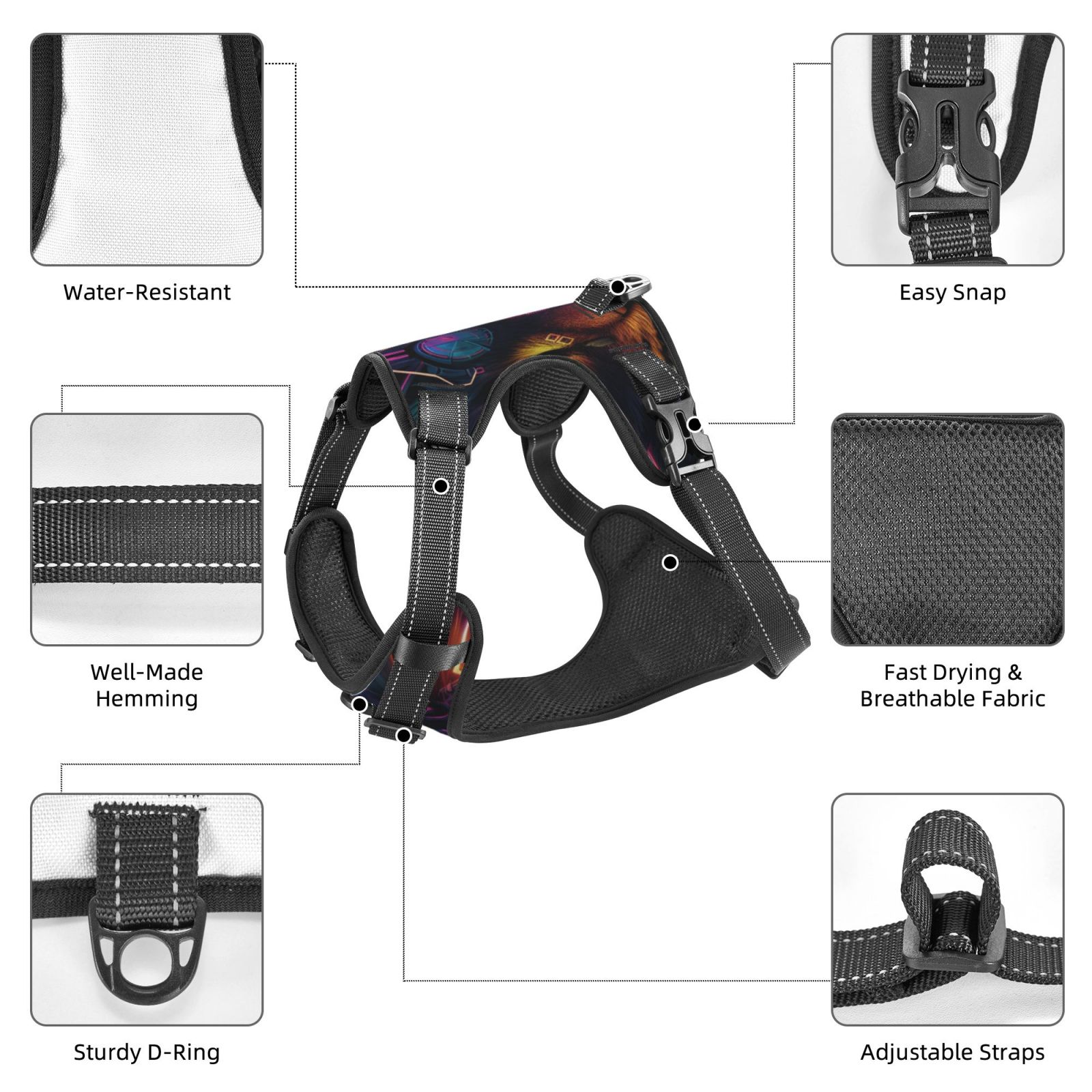 Naloa Futuristic Cat Warrior Pet Harness Vest with Traction Rope, Adjustable No-Choke Dog Vest for Outdoor, Walking - Large
