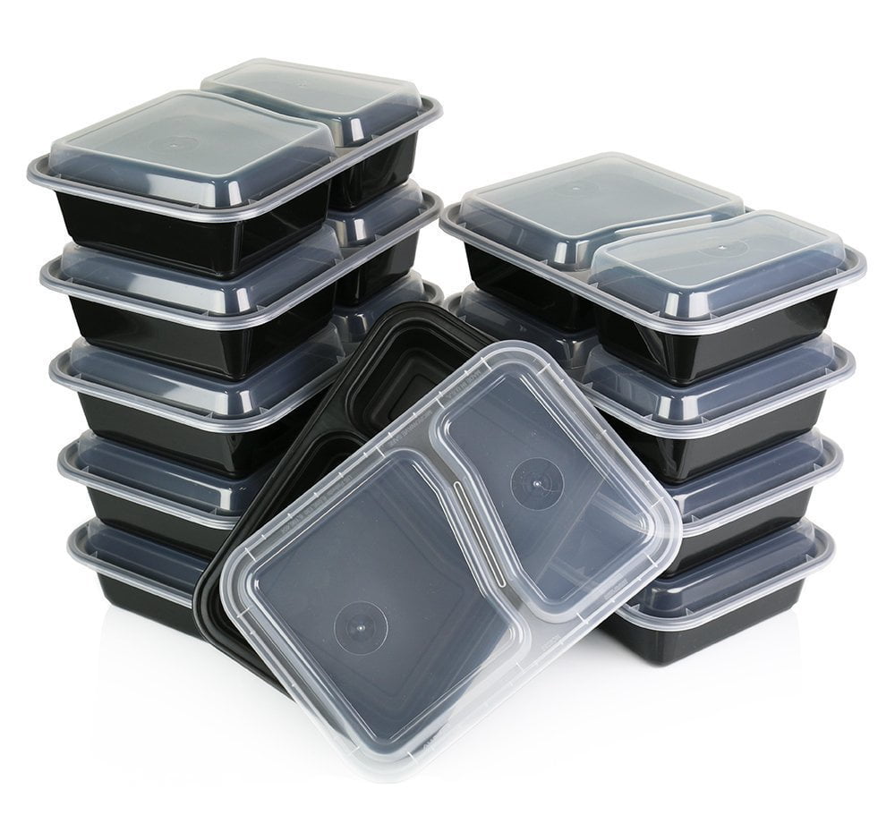 10 Pack 2 Compartment Microwavable Food Container/Lunch Tray with Cover PBA free 