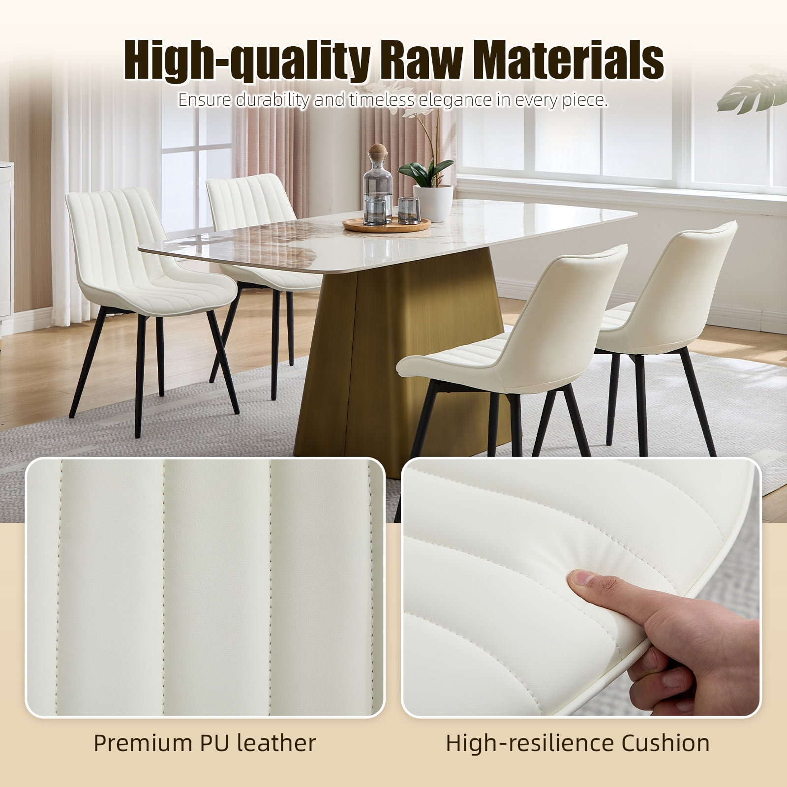 MOONMISS Modern Upholstered Dining Chairs Set of 4 with Thick Cushion,Sturdy Metal Legs,Side Chairs for Kitchen,Living Room