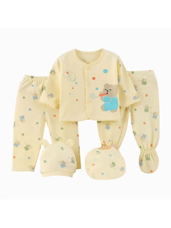 5Pcs Newborn Unisex Newborn Baby Boy Girl Cotton Layette Outfit Set Newborn Newborn Baby Cotton Clothes Suit for Newborn to 3 Months oy Girl Boy Shower Gift Set