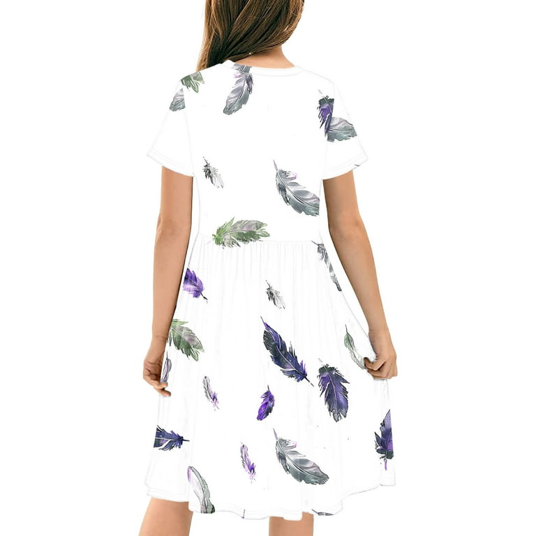 Atoguta Semi formal Dresses for Teen Girls Summer Skater T-Shirt Dress Toddler Casual Short Sleeve Dress for Kids Purple, Size 4t-14, Girl's, Size: 13